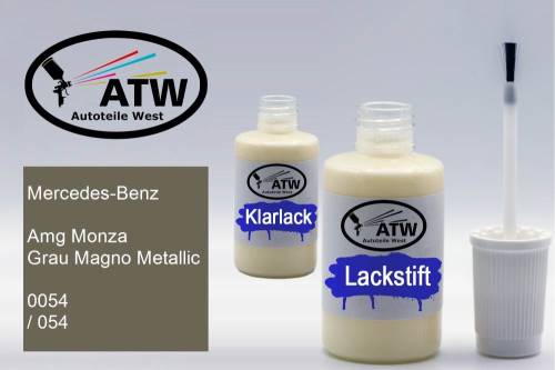 Mercedes-Benz, Amg Monza Grau Magno Metallic, 0054 / 054: 20ml Lackstift + 20ml Klarlack - Set, von ATW Autoteile West.